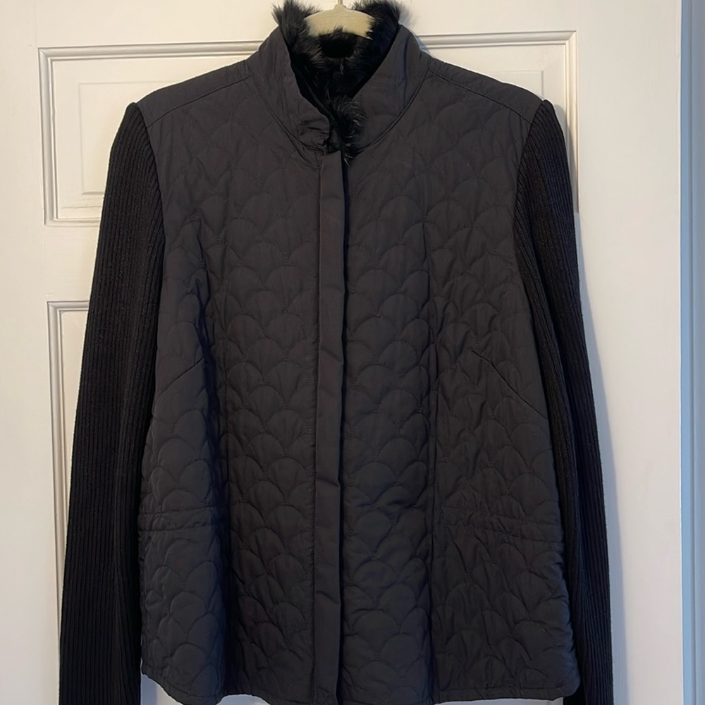 EUC Sigrid Olsen sweater jacket with removable fur collar